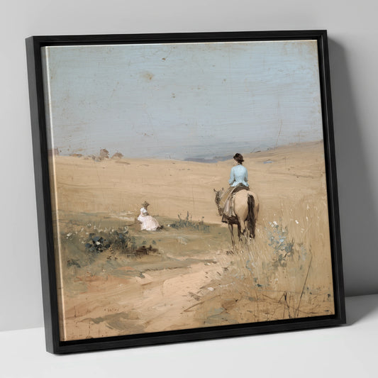 Hazy Summer Ride horse & rider canvas wall art in black frame