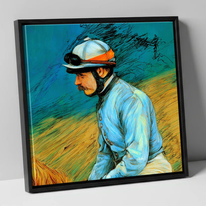 The Cerulean Silks racing horse canvas wall art in black frame