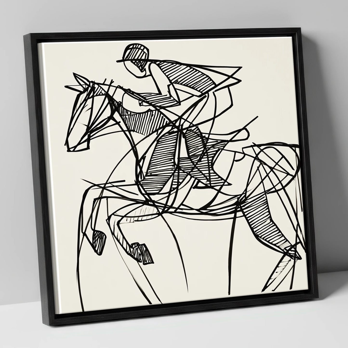 Dynamic Line Jumper show jumping horse canvas wall art in black frame
