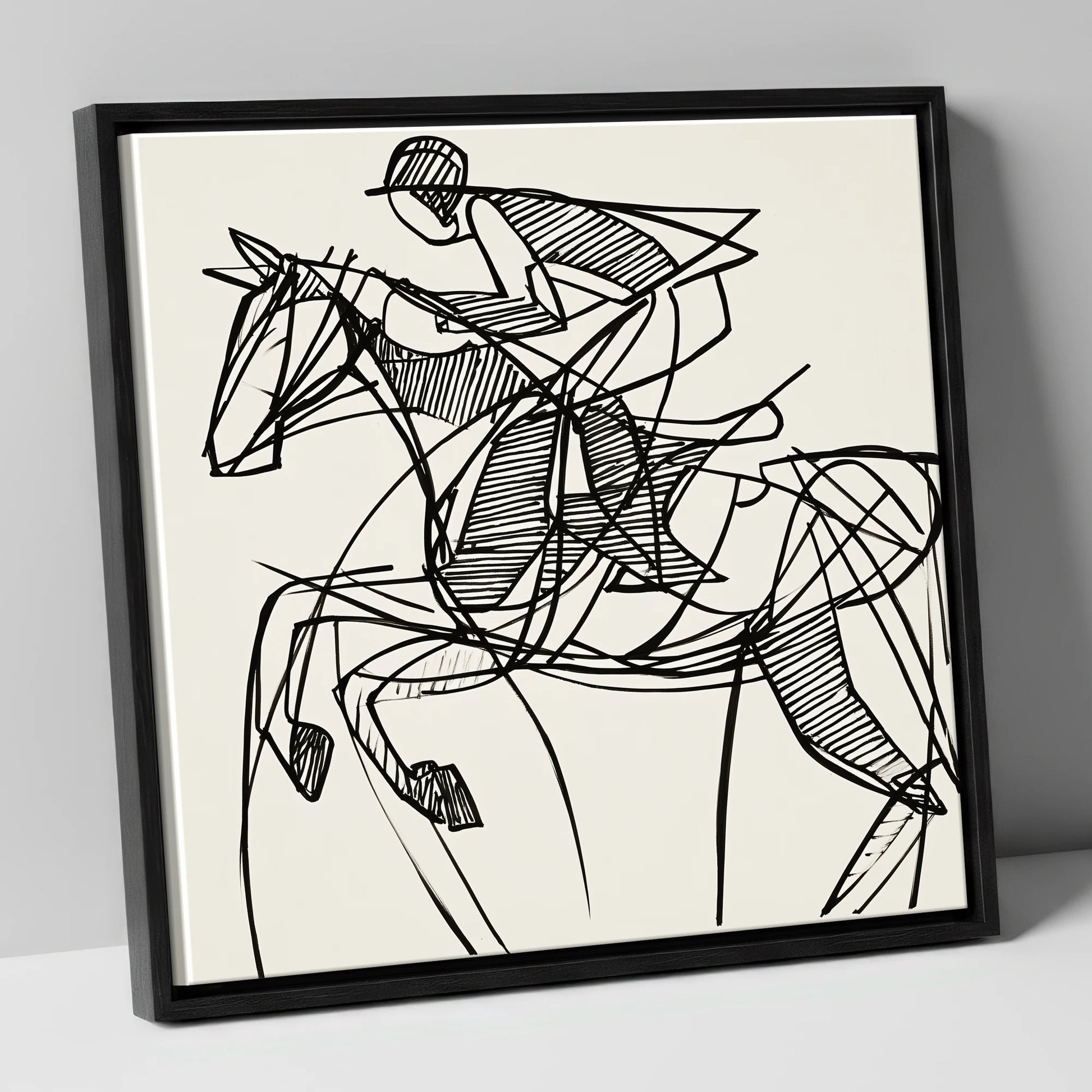 Dynamic Line Jumper show jumping horse canvas wall art in black frame