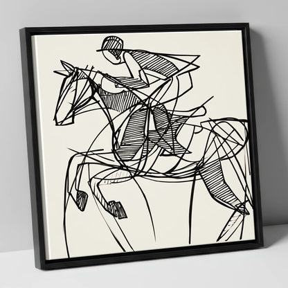 Dynamic Line Jumper show jumping horse canvas wall art in black frame