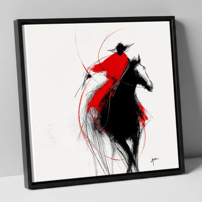 Crimson Surge racing horse canvas wall art in black frame