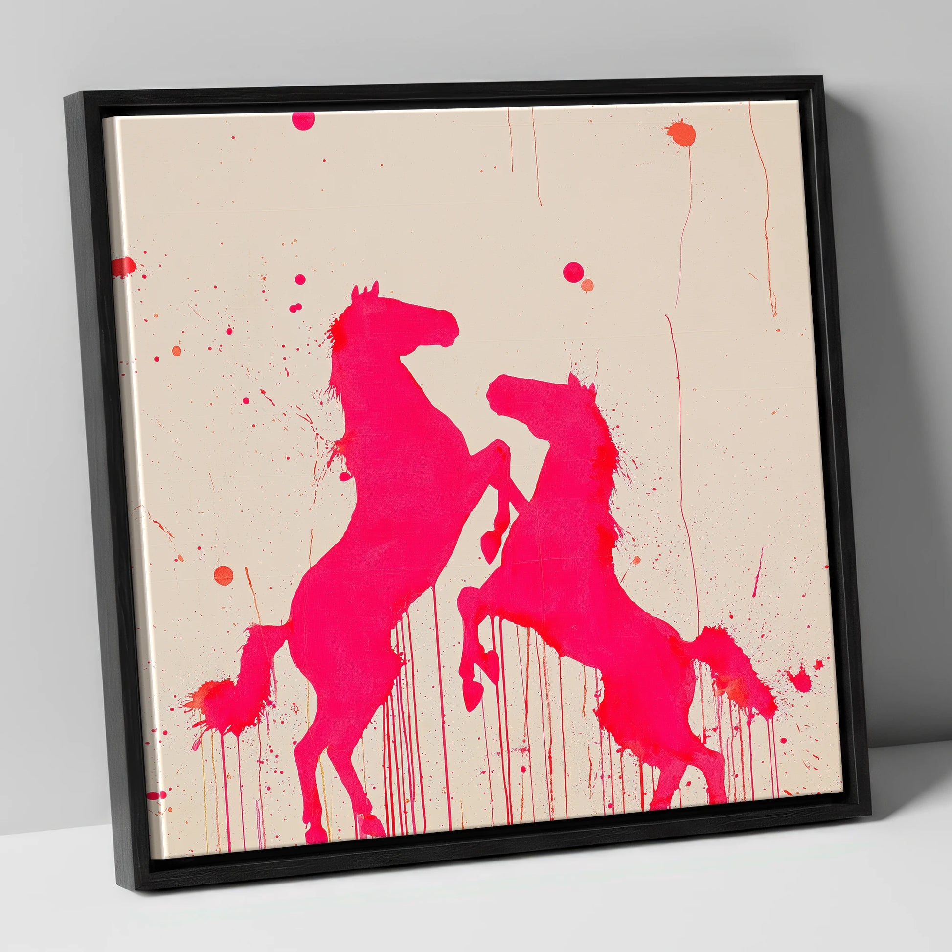 Magenta Equine Dance wild horses canvas wall art in black frame