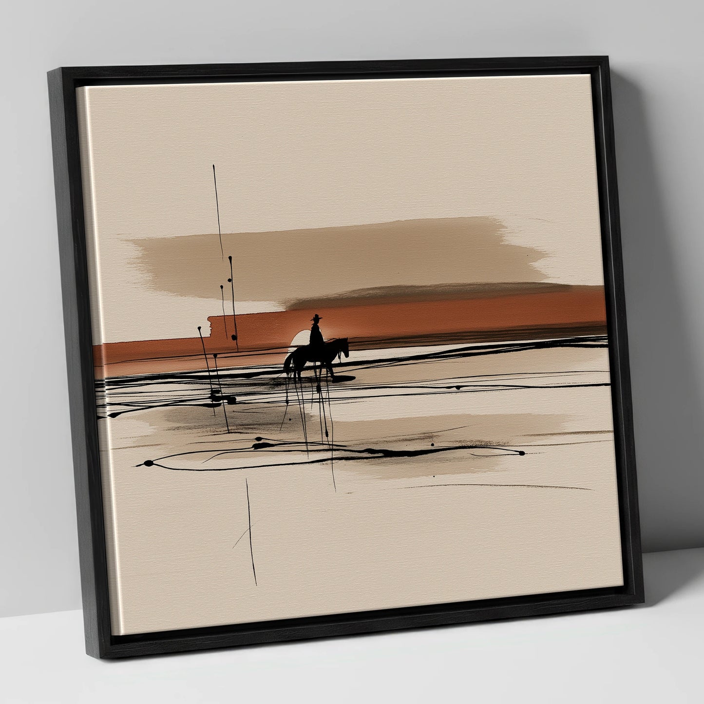 The Solitary Trail western horse canvas wall art in black frame