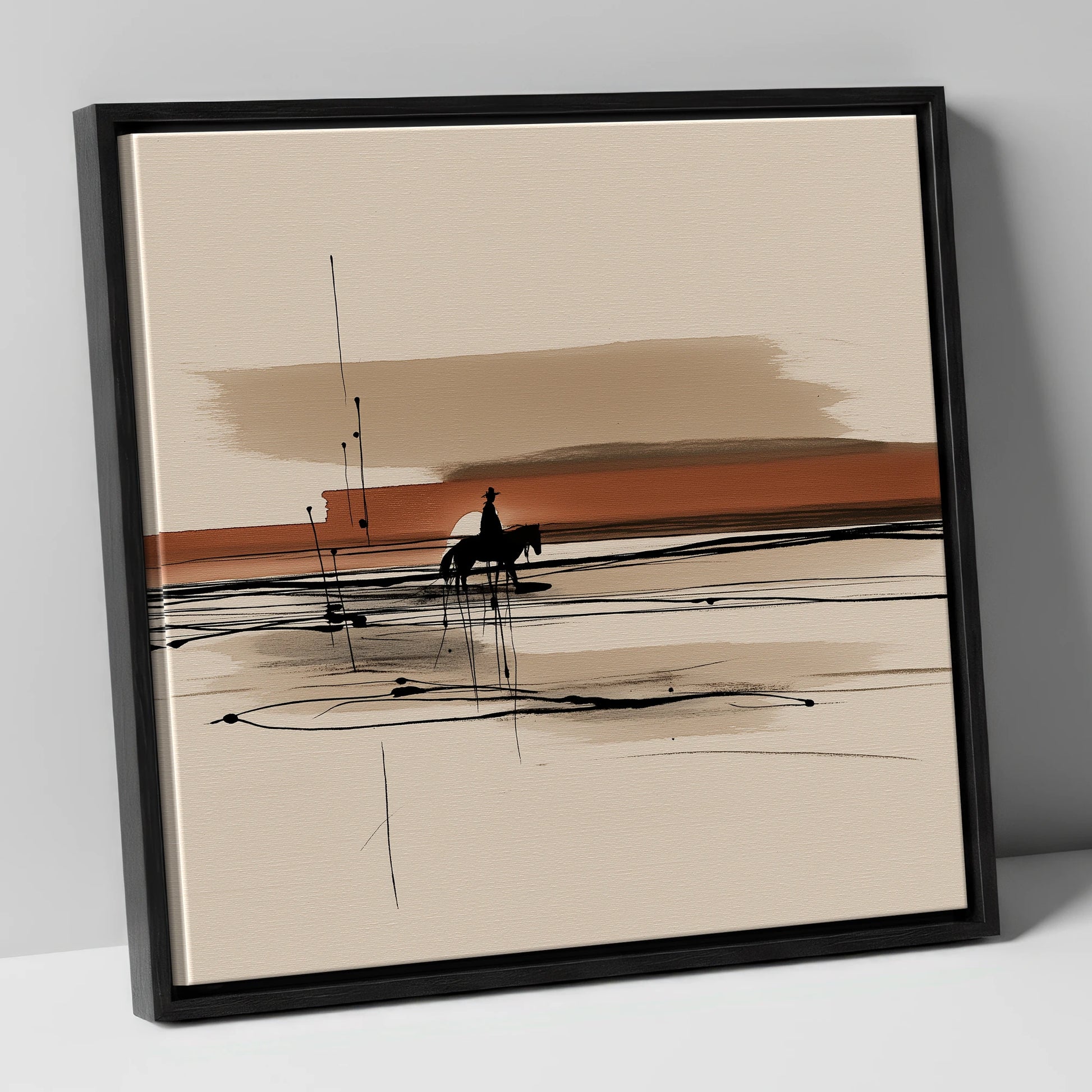 The Solitary Trail western horse canvas wall art in black frame