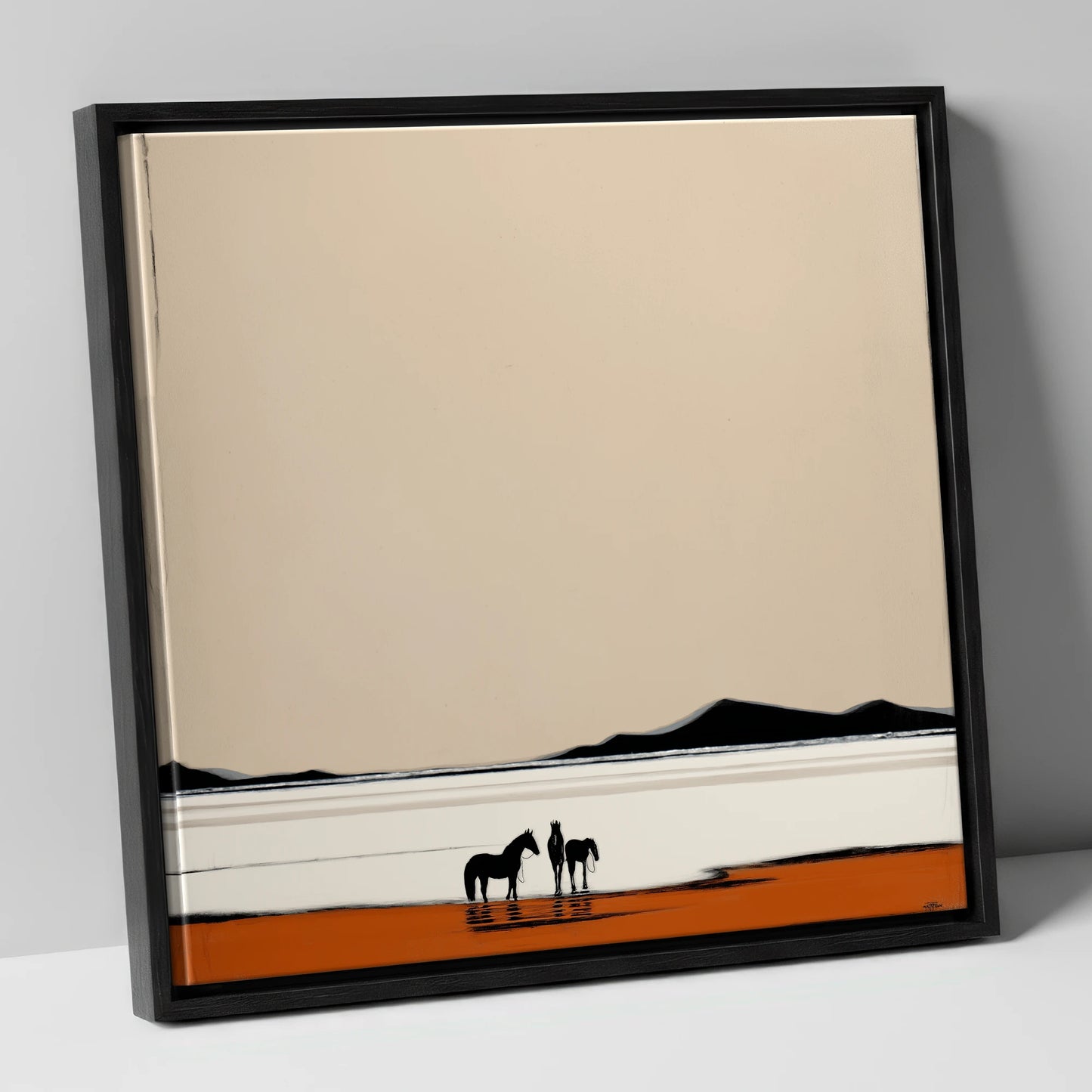 Silhouetted Horizons horse landscape canvas wall art in black frame