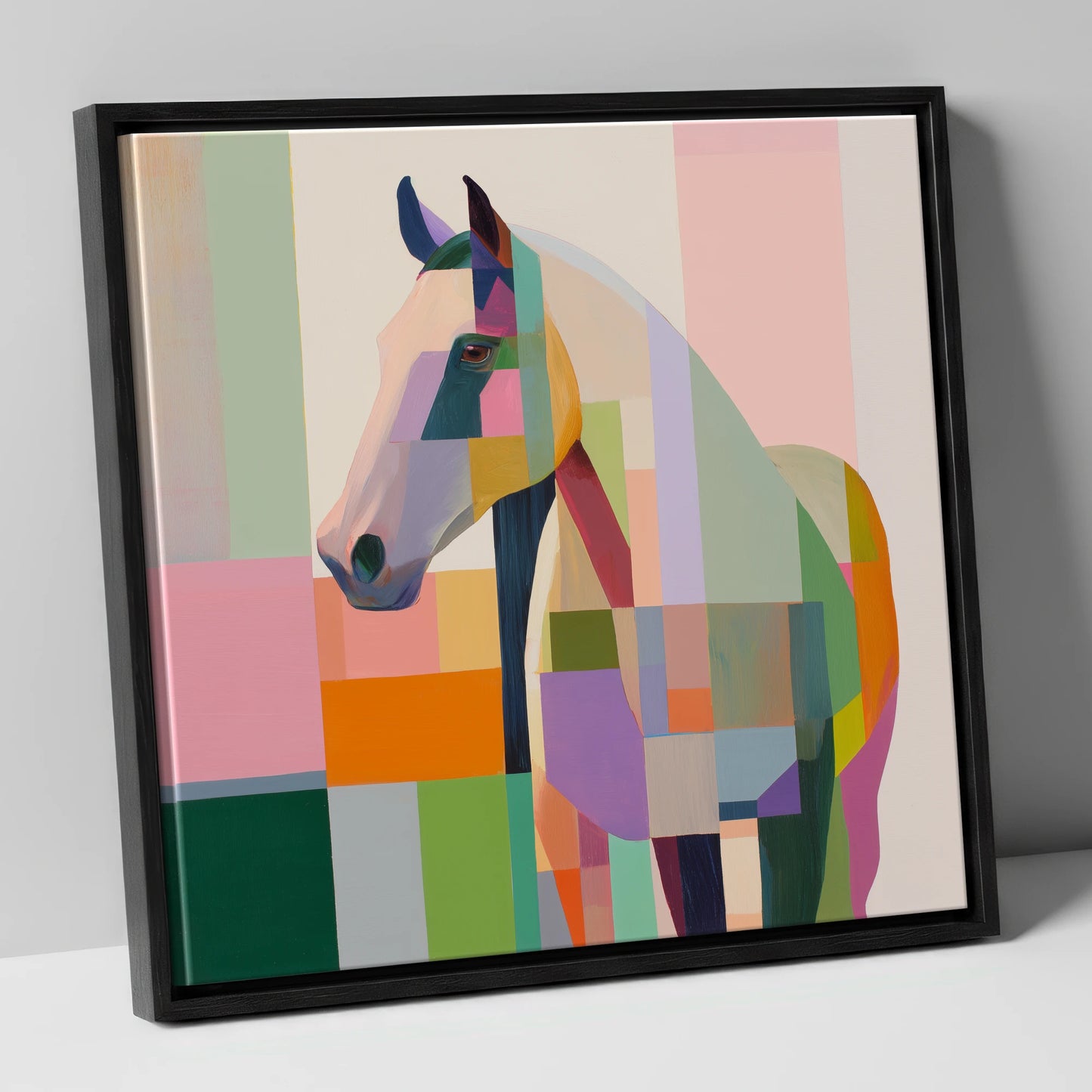 Prismatic Equine Profile horse breed canvas wall art in black frame
