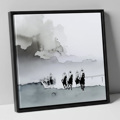 The Morning Gallops racing horse canvas wall art in black frame