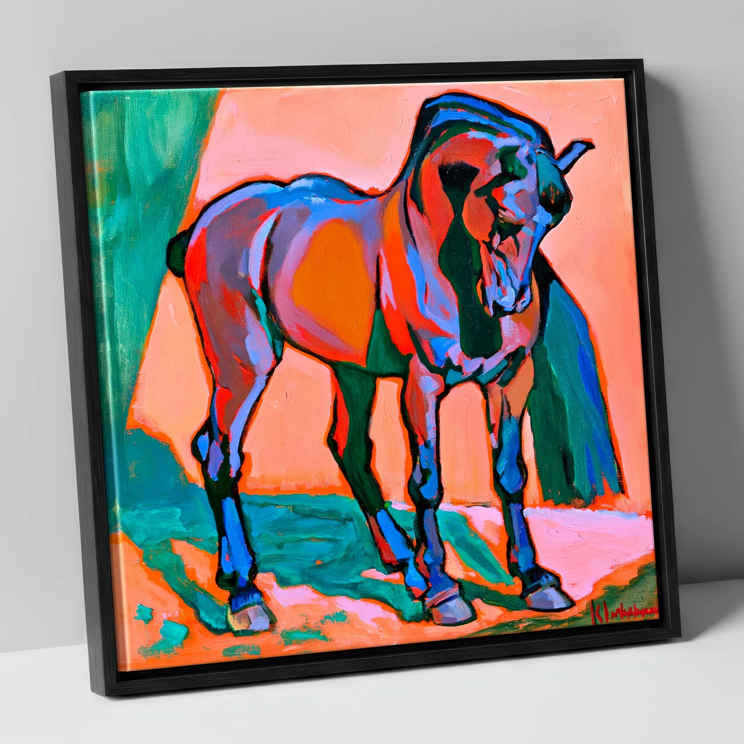 Vivid Abstract Standing Horse horse breed canvas wall art in black frame