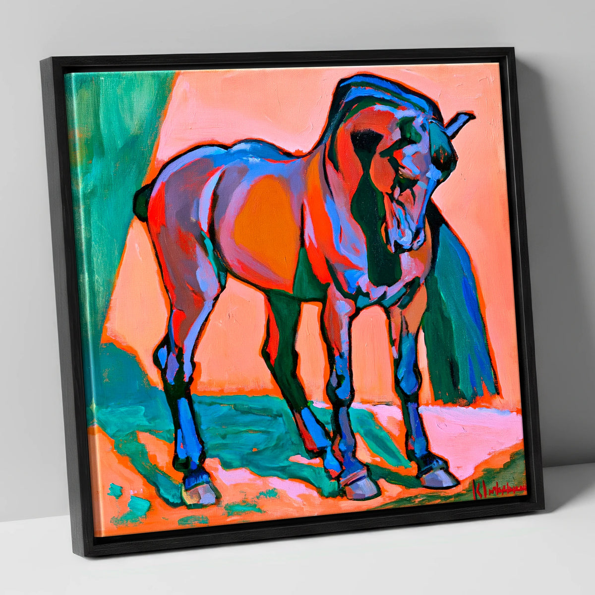 Vivid Abstract Standing Horse horse breed canvas wall art in black frame