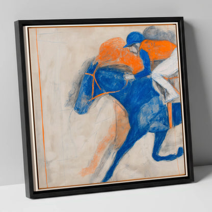 Cobalt Surge racing horse canvas wall art in black frame