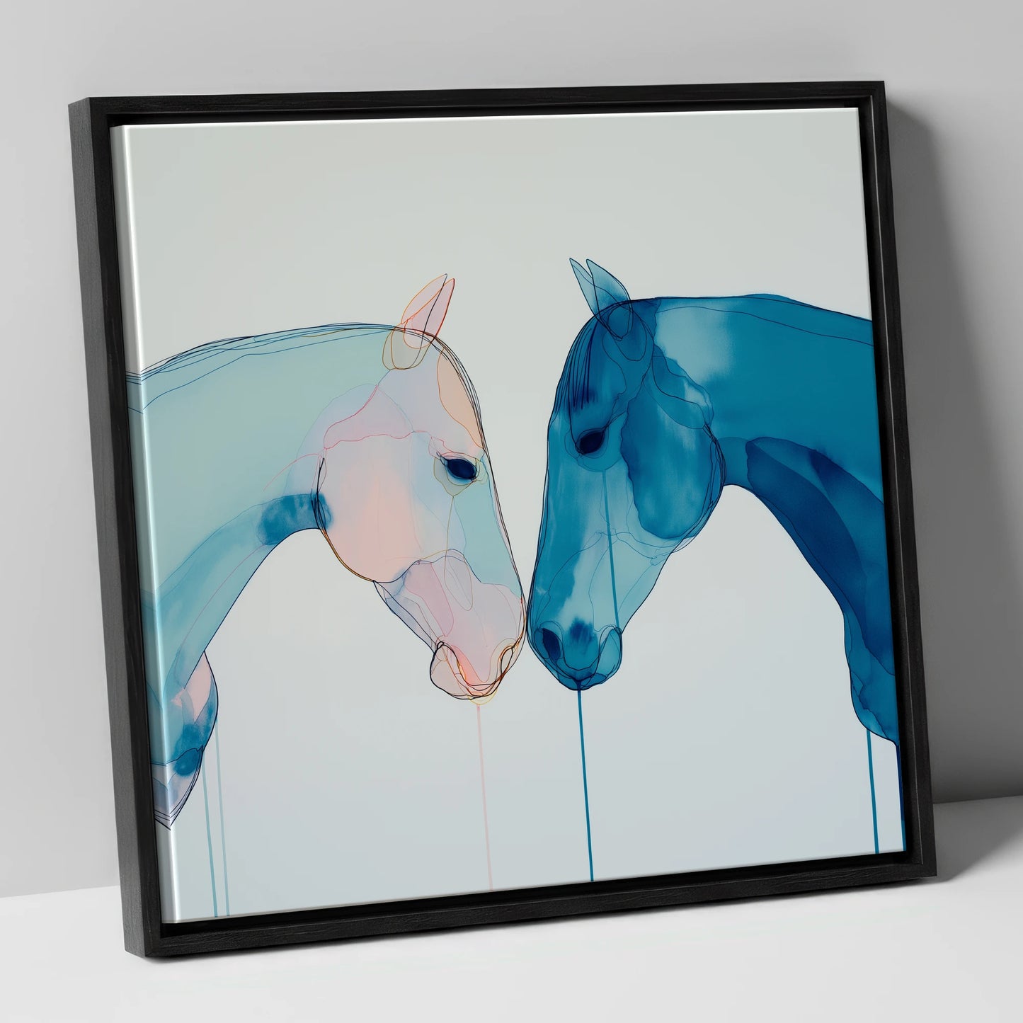 Whispered Blue Greeting horse portrait canvas wall art in black frame