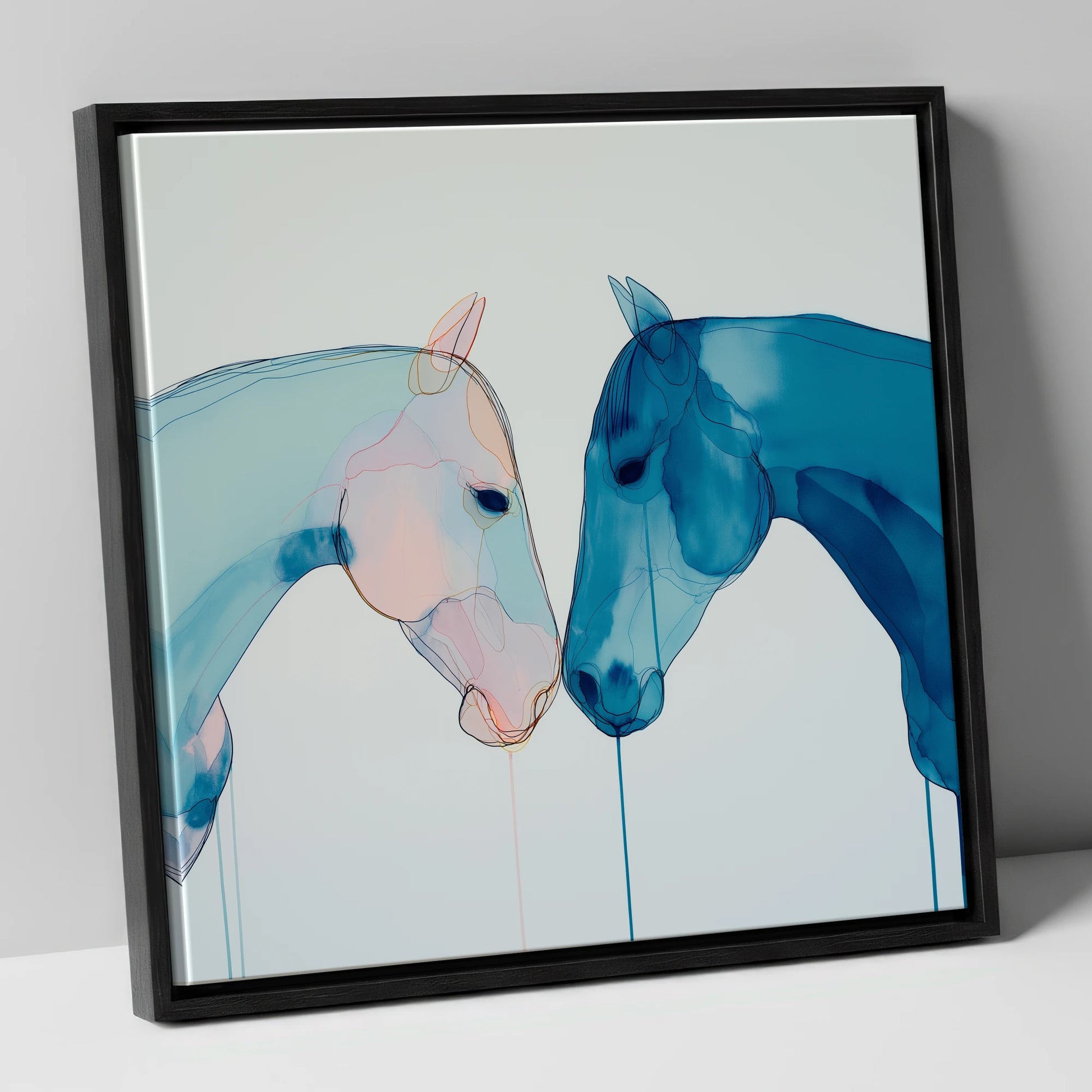 Whispered Blue Greeting horse portrait canvas wall art in black frame