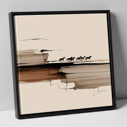 The Distant Herd horse landscape canvas wall art in black frame