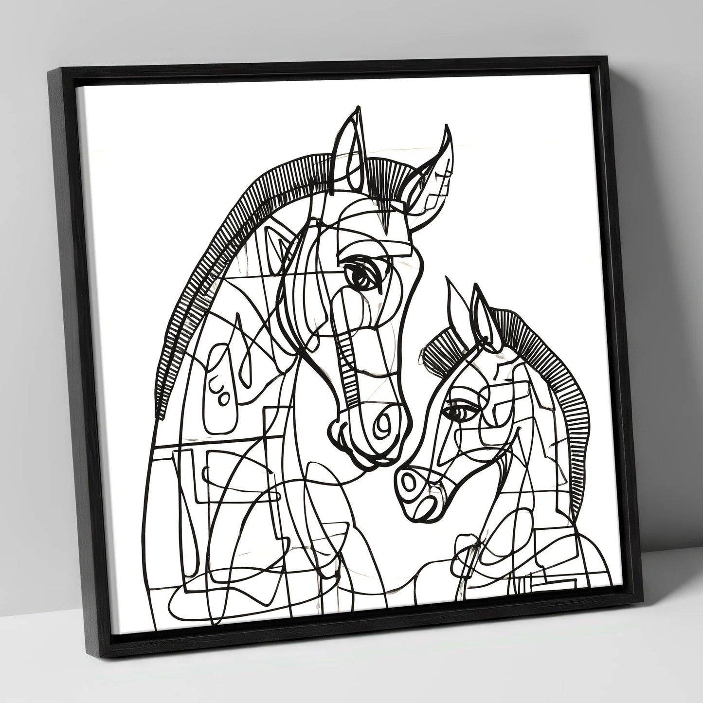 Structured Bond mare & foal canvas wall art in black frame