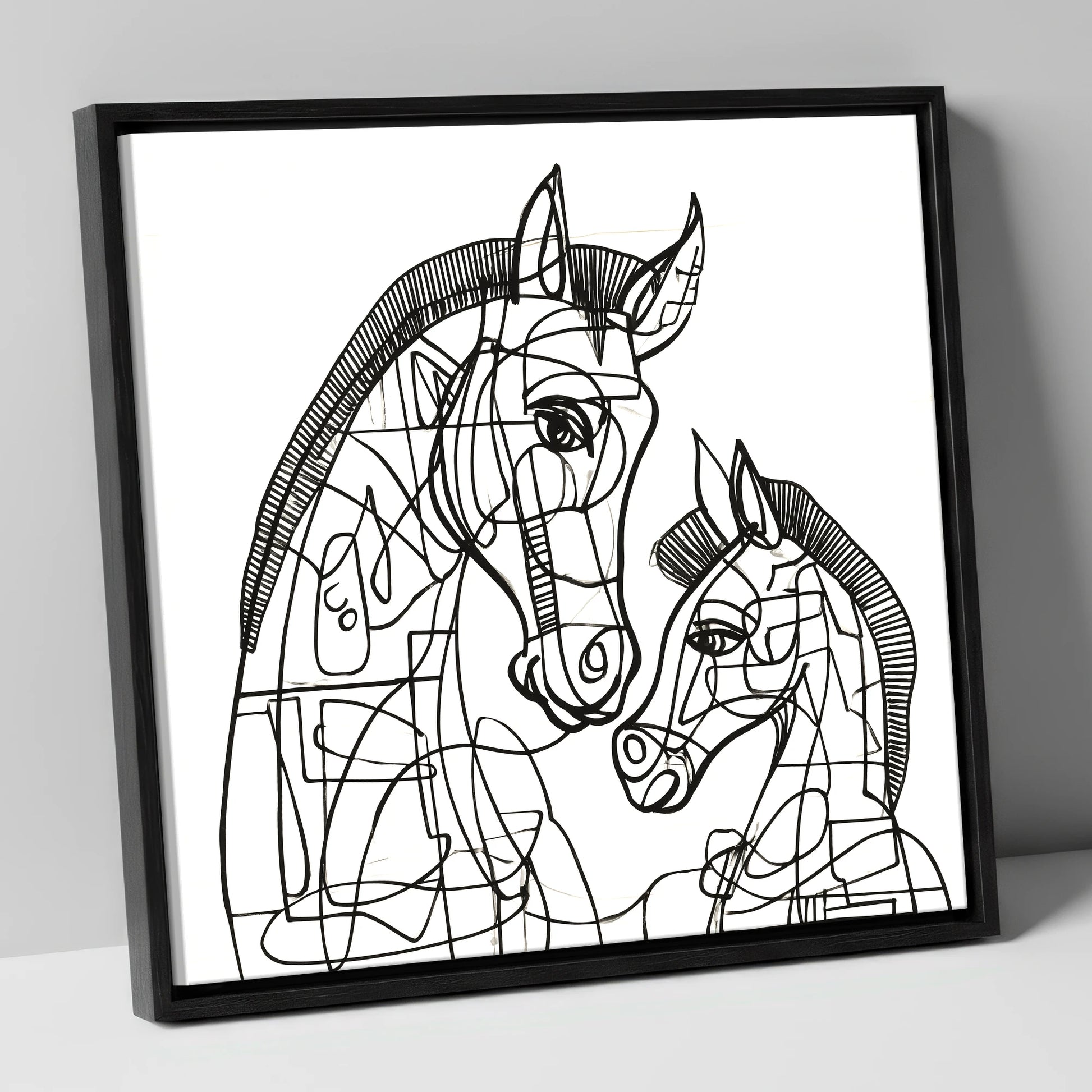 Structured Bond mare & foal canvas wall art in black frame