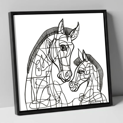 Structured Bond mare & foal canvas wall art in black frame