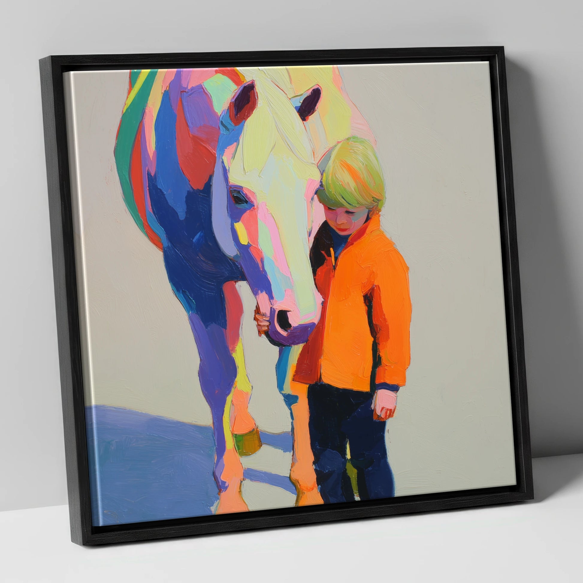 Radiant Bond horse & rider canvas wall art in black frame