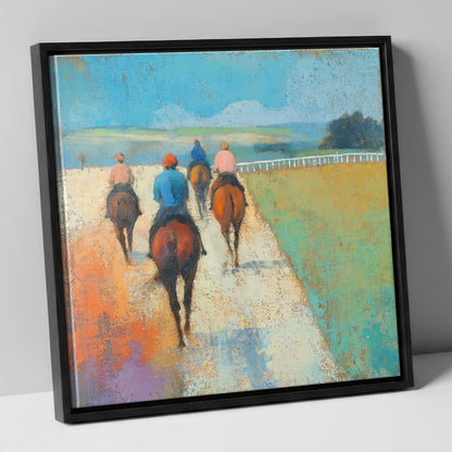 The Morning String racing horse canvas wall art in black frame