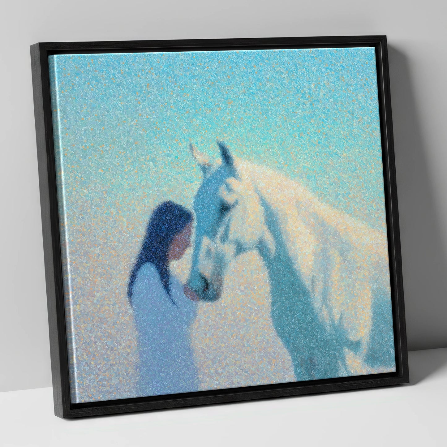 Luminous Connection horse & rider canvas wall art in black frame