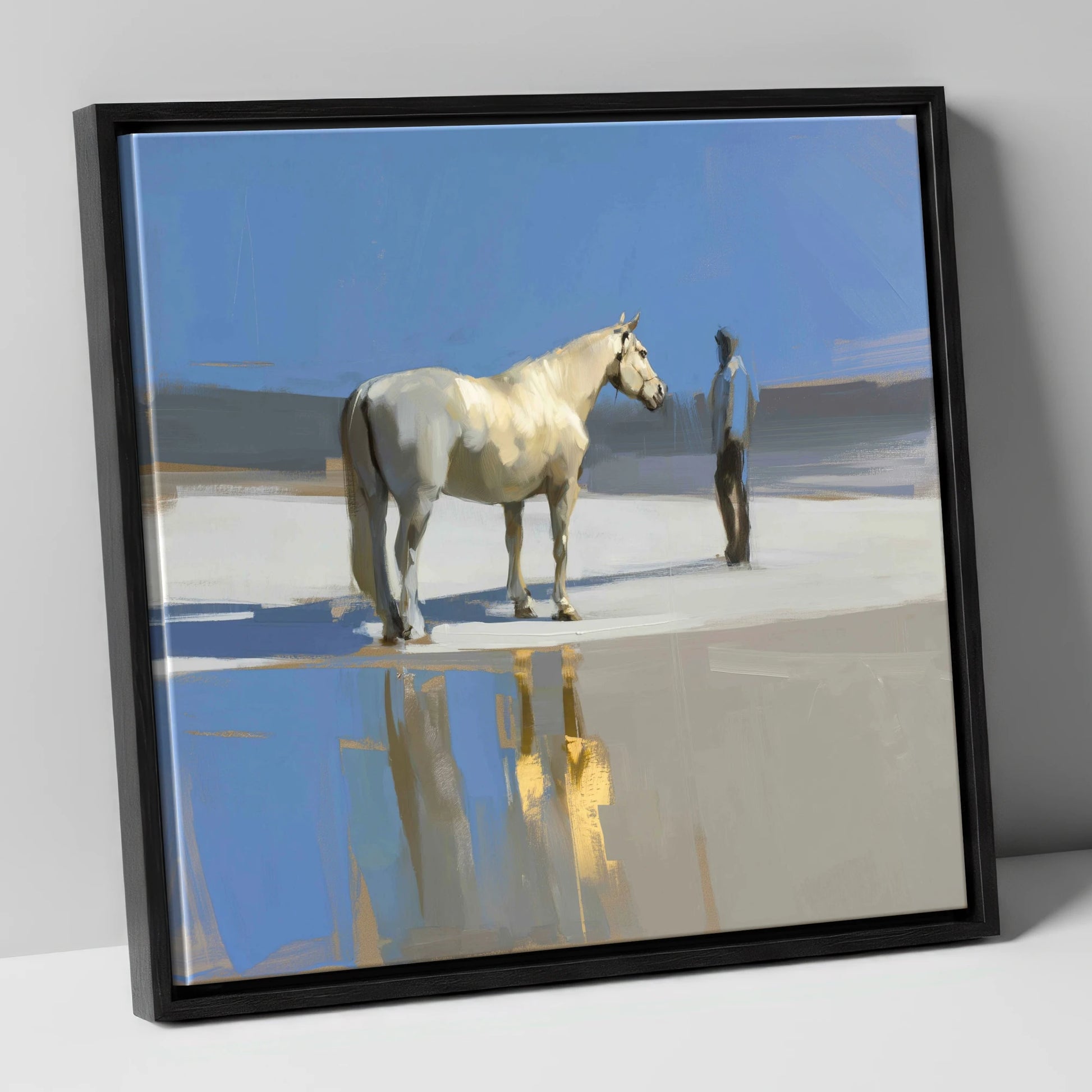 Shared Blue Horizon horse & rider canvas wall art in black frame