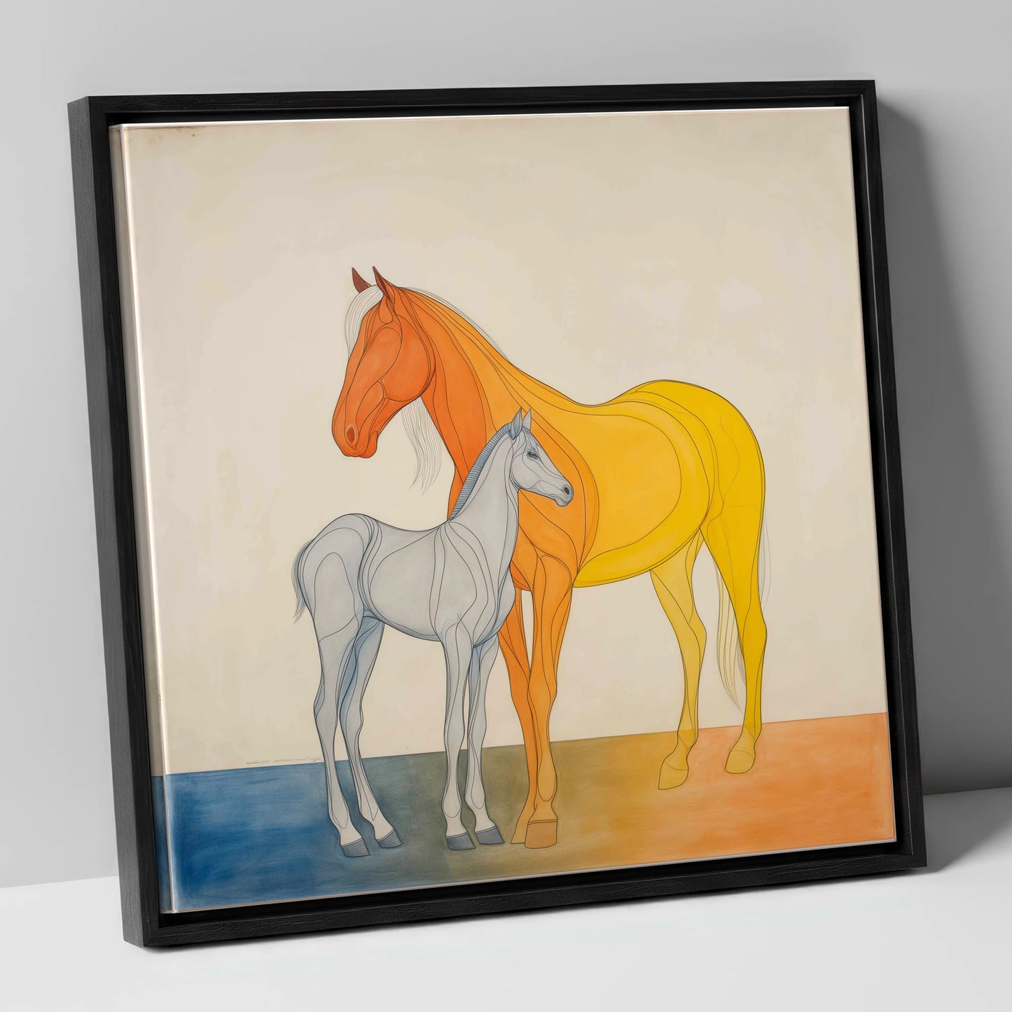 Radiant Lineage mare & foal canvas wall art in black frame