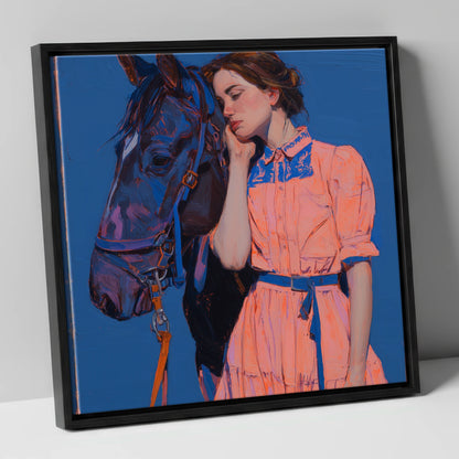 Bold Harmony horse & rider canvas wall art in black frame