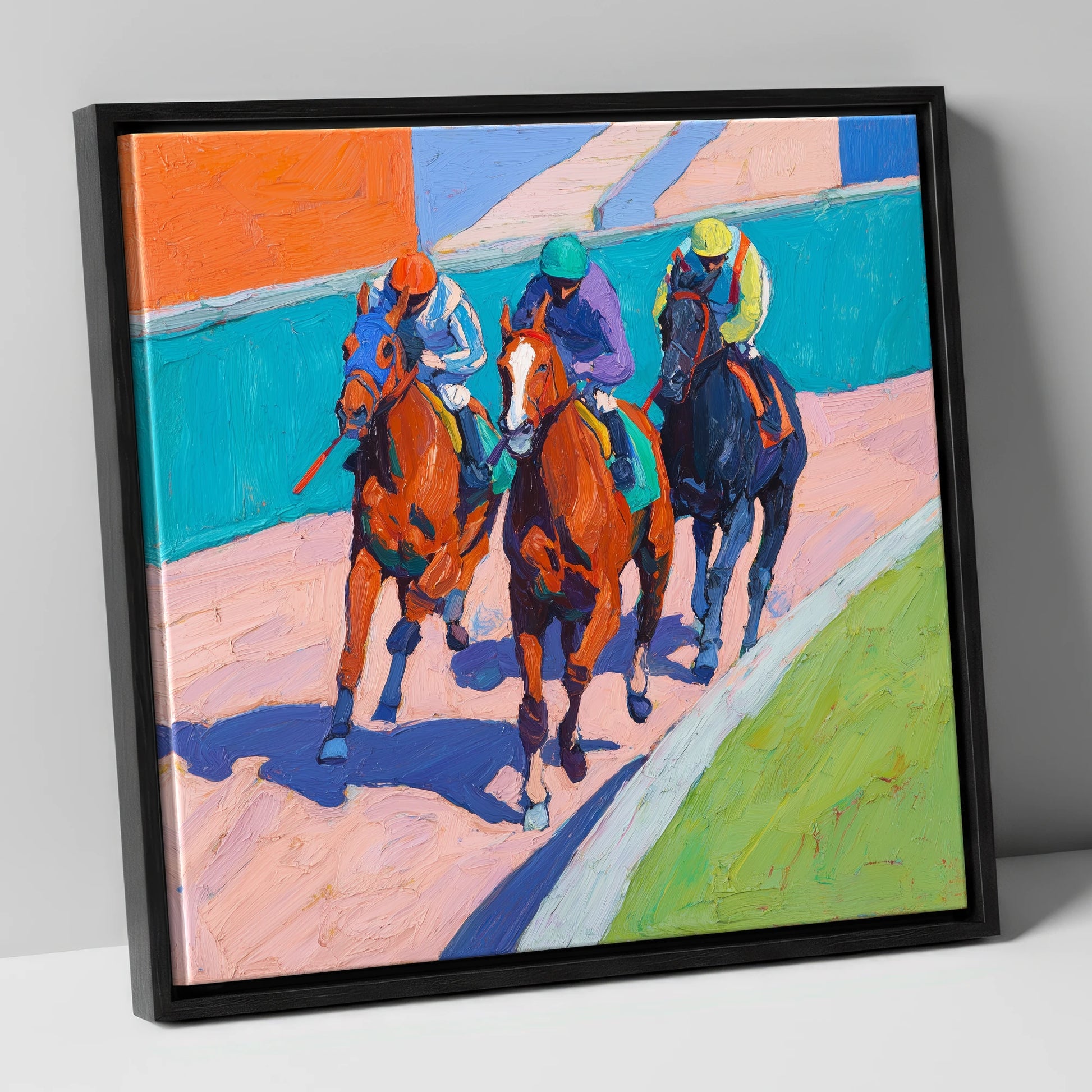 The Final Furlong racing horse canvas wall art in black frame