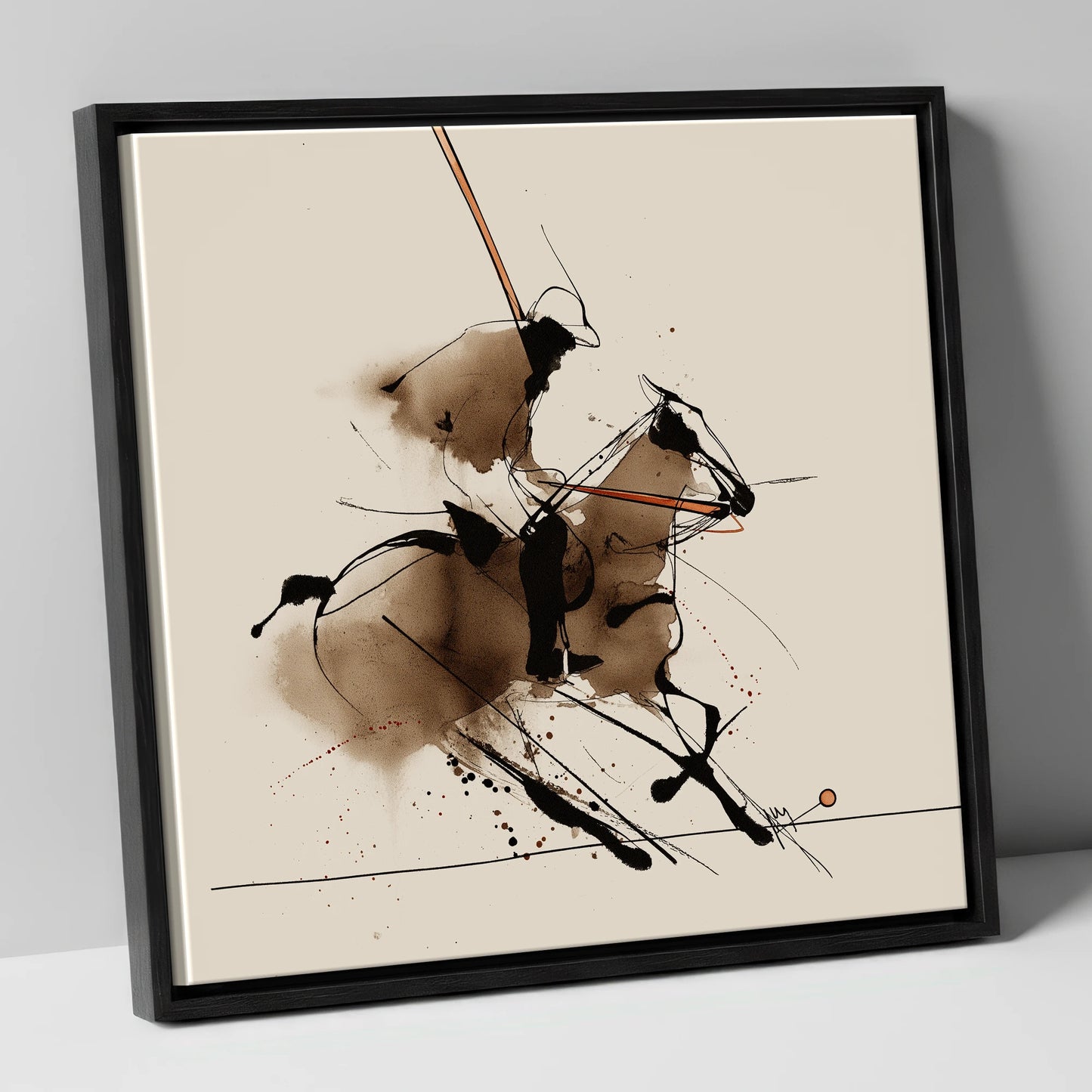 The Polo Drive polo horse canvas wall art in black frame