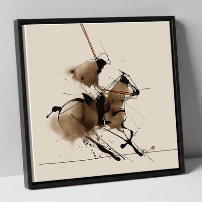 The Polo Drive polo horse canvas wall art in black frame