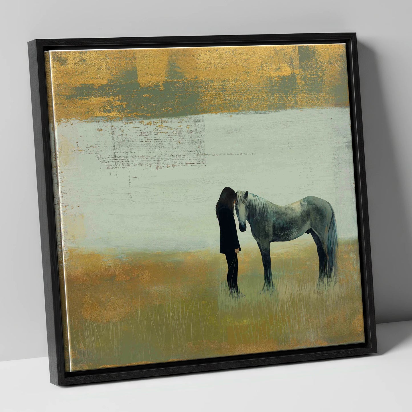 The Quiet Bond horse & rider canvas wall art in black frame