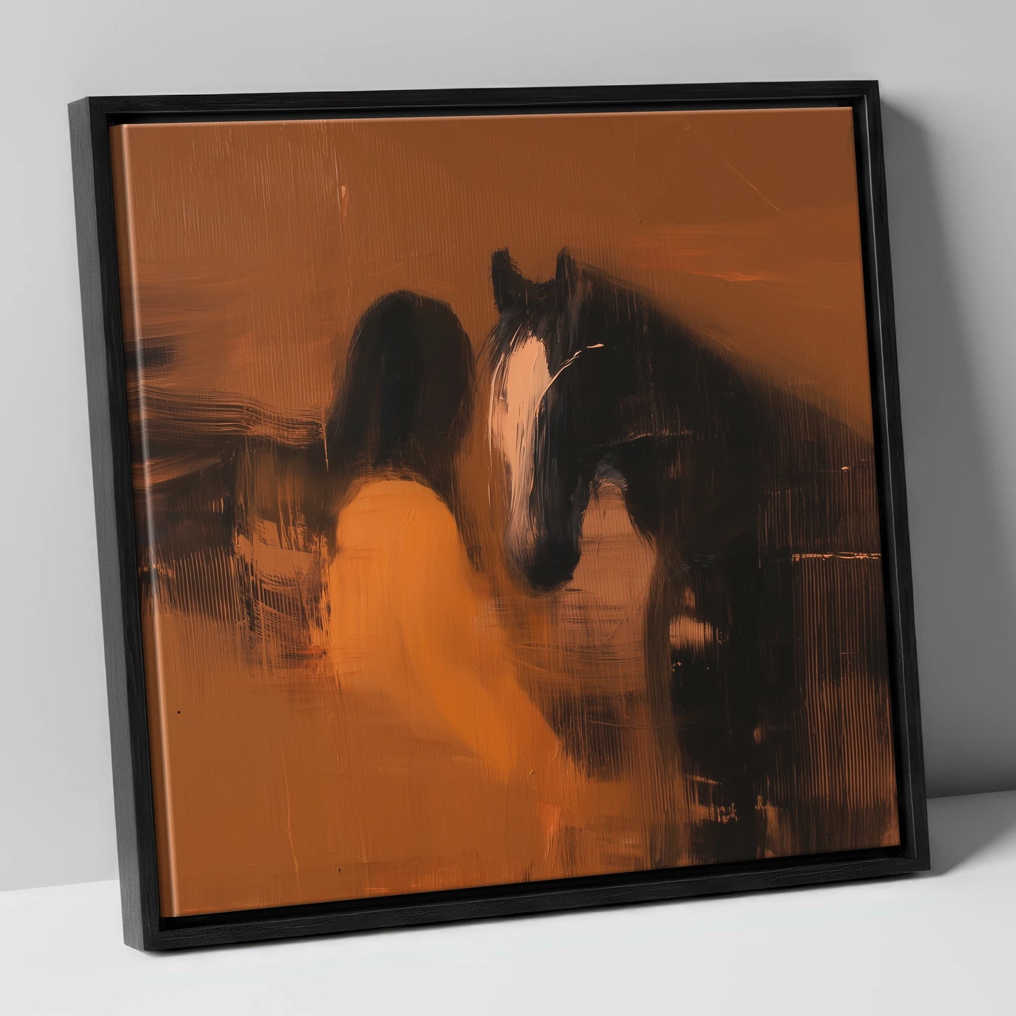 Unspoken Bond horse & rider canvas wall art in black frame