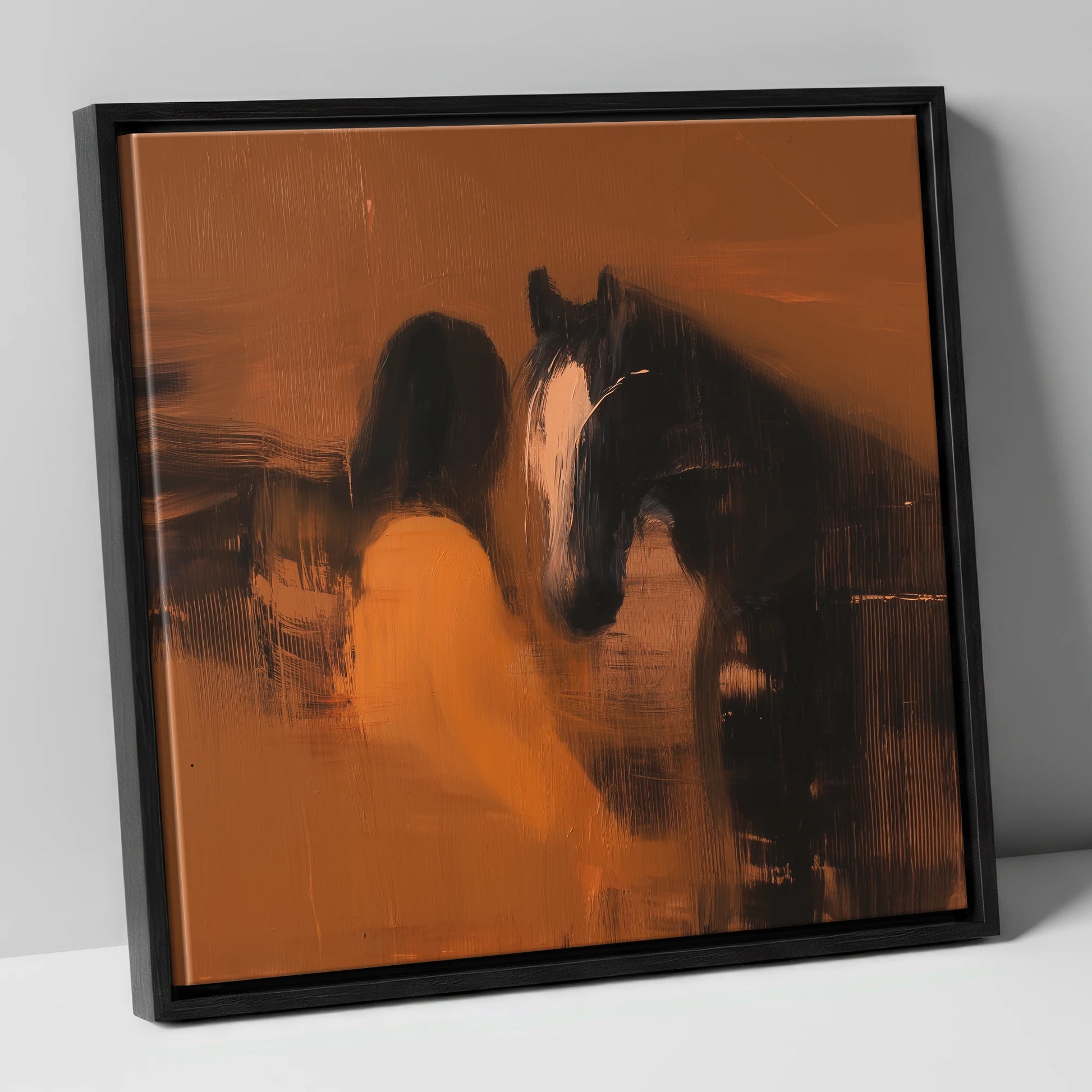 Unspoken Bond horse & rider canvas wall art in black frame