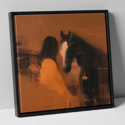 Unspoken Bond horse & rider canvas wall art in black frame