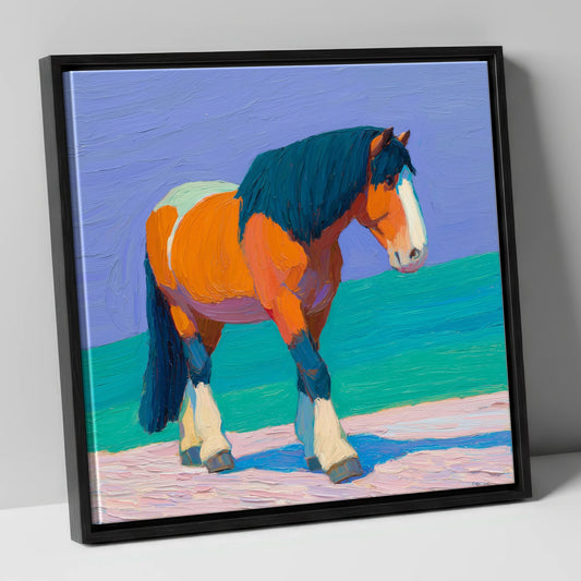 Vibrant Heavy Horse working horse canvas wall art in black frame