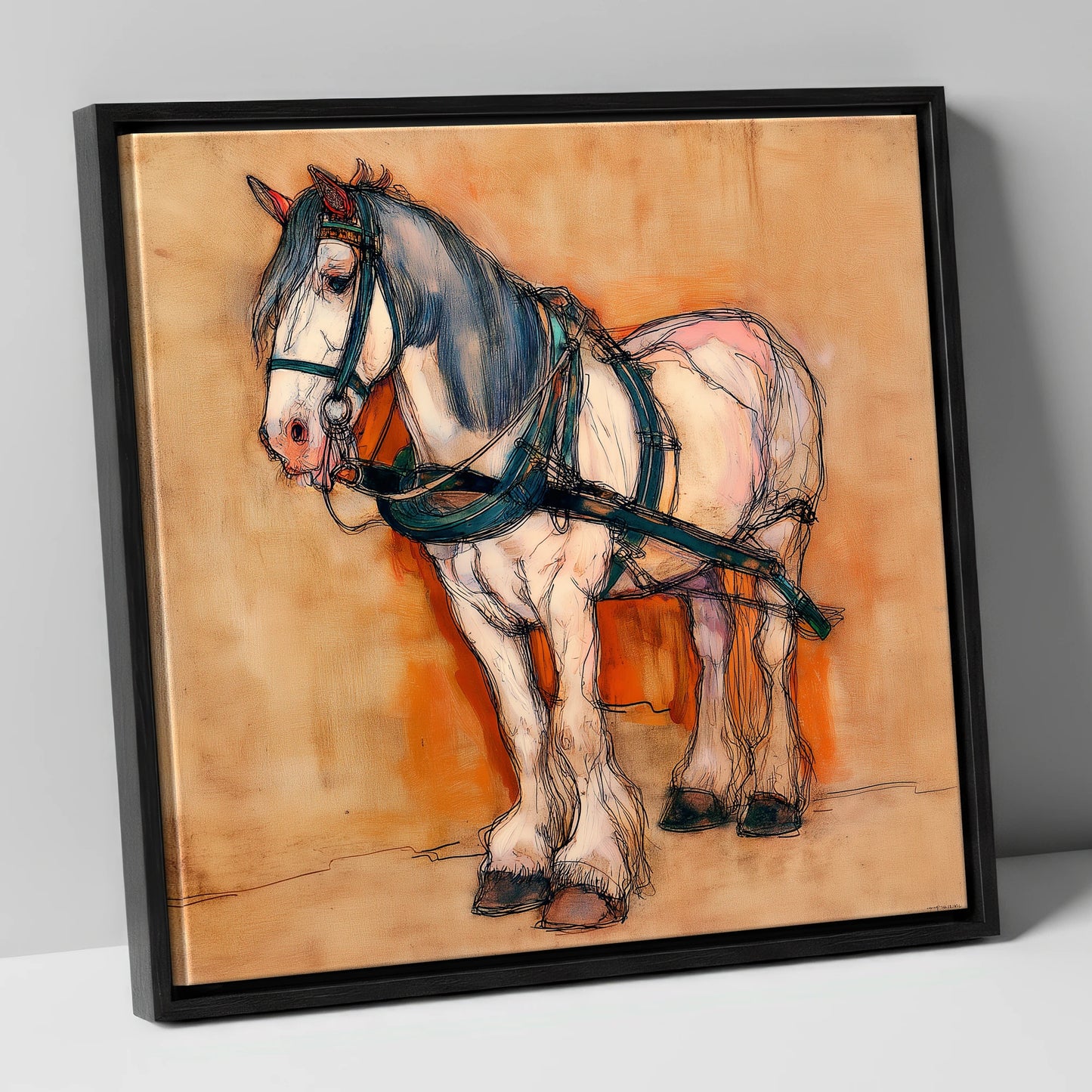The Quiet Draught working horse canvas wall art in black frame