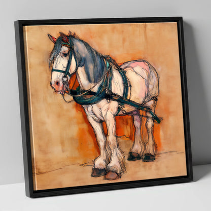 The Quiet Draught working horse canvas wall art in black frame