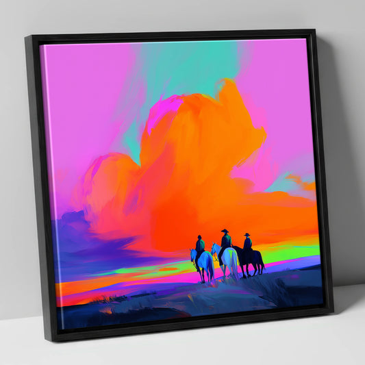Electric Frontier Skies horse landscape canvas wall art in black frame