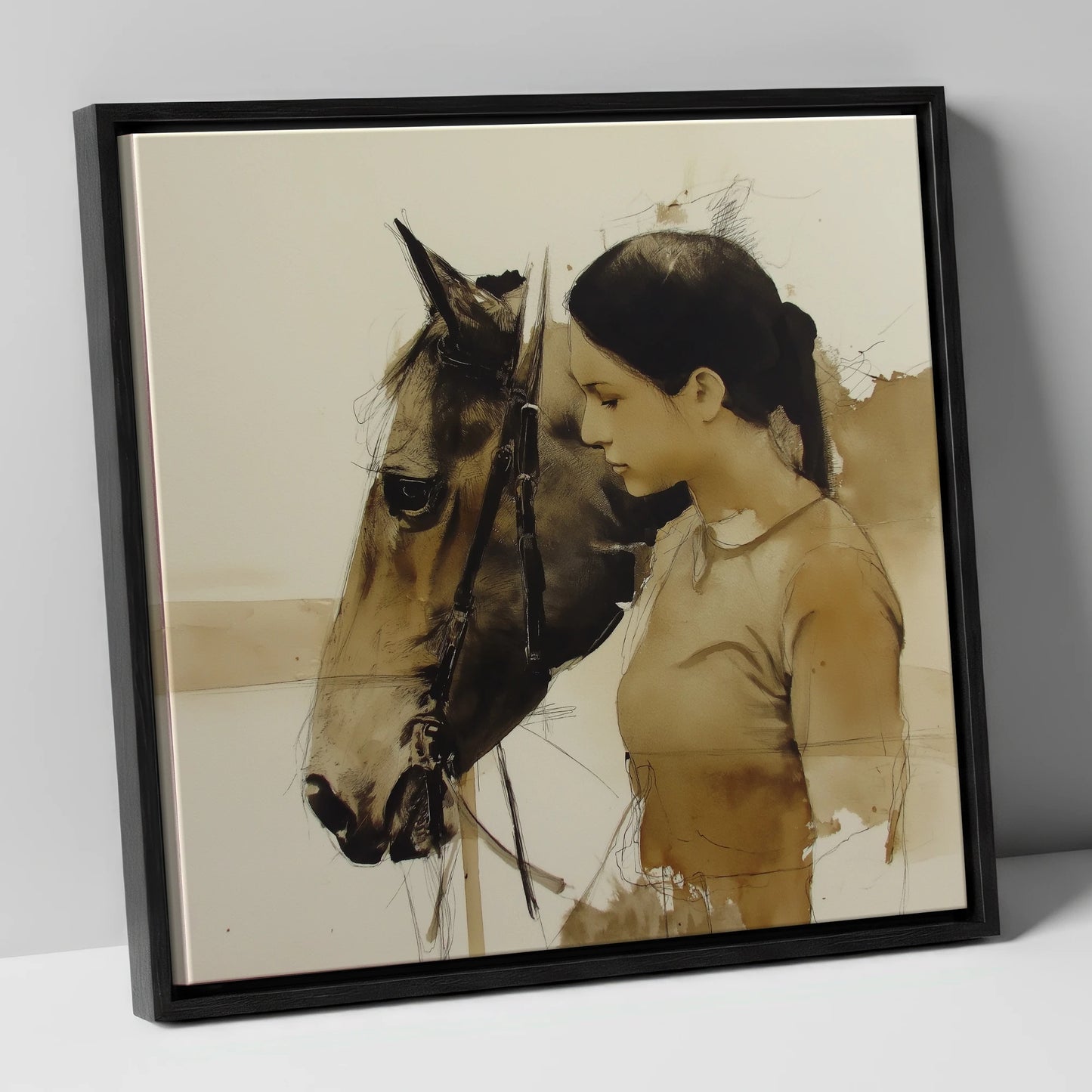 Unspoken Harmony horse & rider canvas wall art in black frame