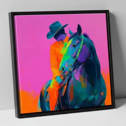 Neon Western Partnership western horse canvas wall art in black frame