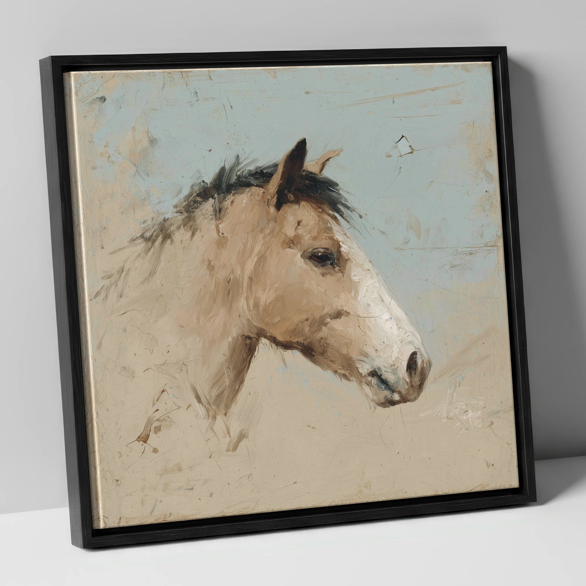 Study in Sand and Sky horse portrait canvas wall art in black frame