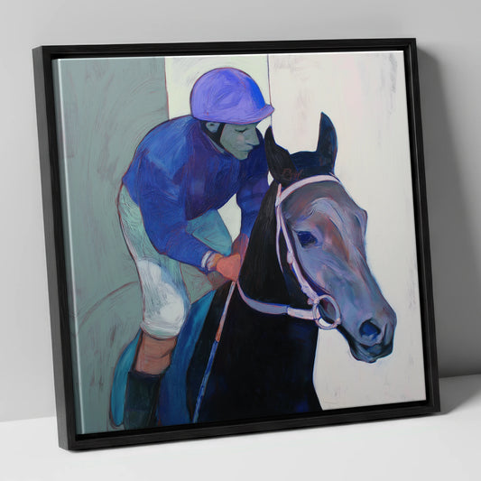 Moment of Focus racing horse canvas wall art in black frame