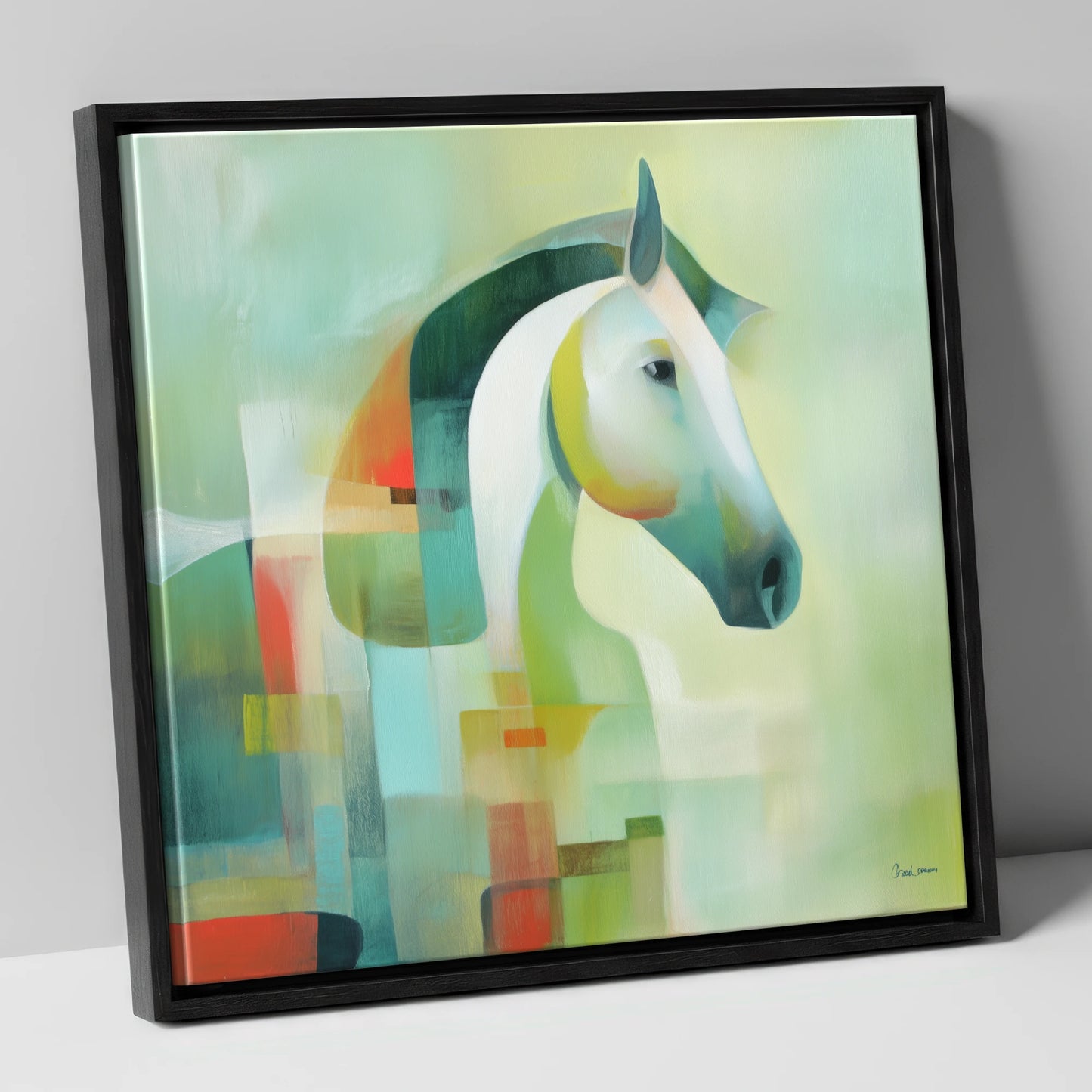 Modern Abstract Profile horse breed canvas wall art in black frame