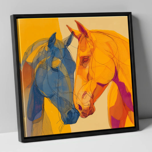 Cobalt and Amber Bond horse portrait canvas wall art in black frame