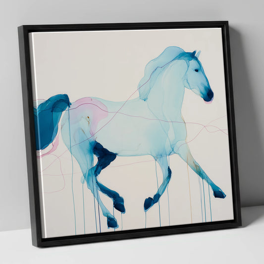 Fluid Azure Grace horse breed canvas wall art in black frame