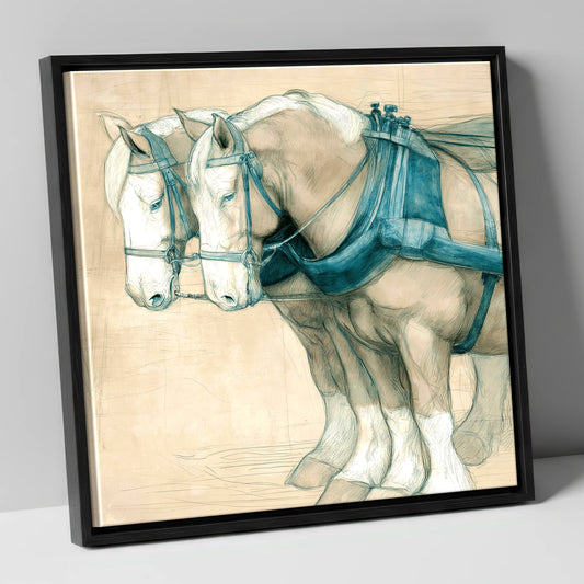 Quiet Strength in Harness working horse canvas wall art in black frame