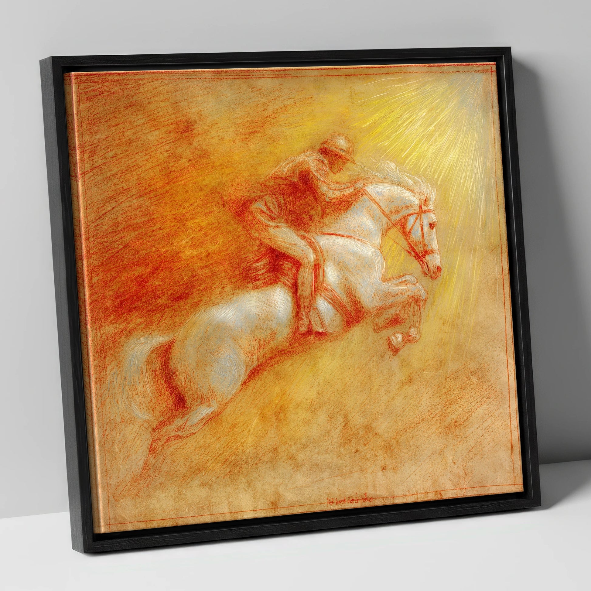 Ascent Into Light show jumping horse canvas wall art in black frame