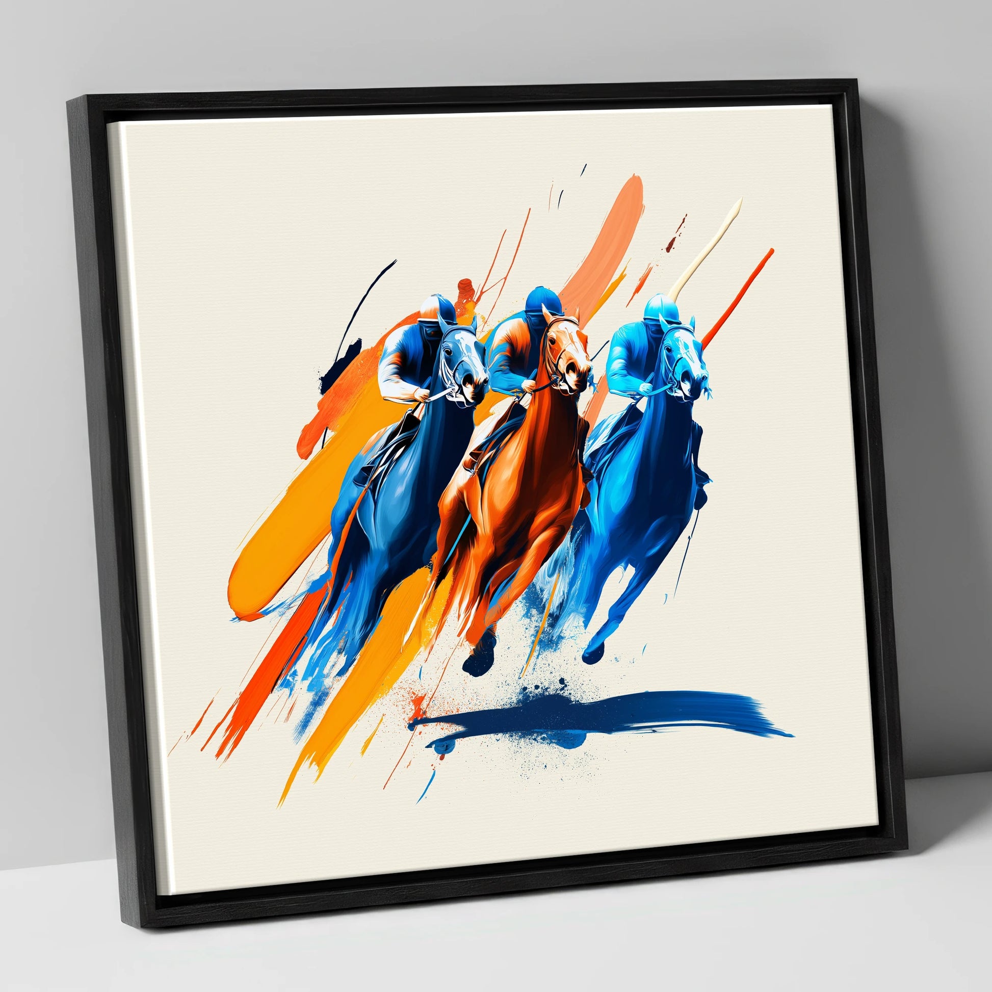 The Final Surge racing horse canvas wall art in black frame
