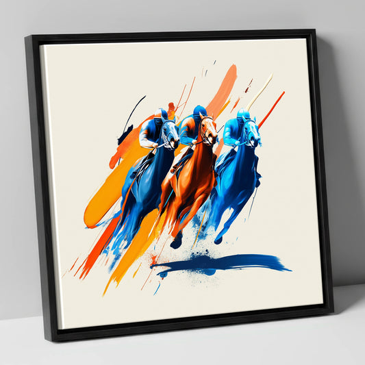 The Final Surge racing horse canvas wall art in black frame