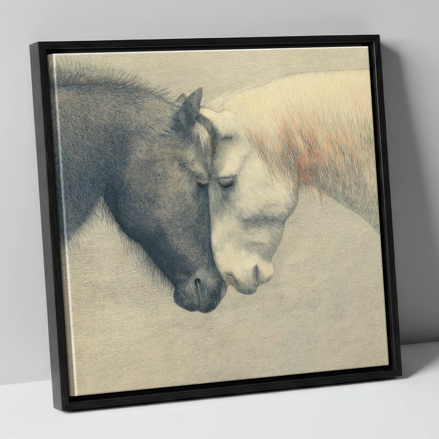 Quiet Harmony horse portrait canvas wall art in black frame